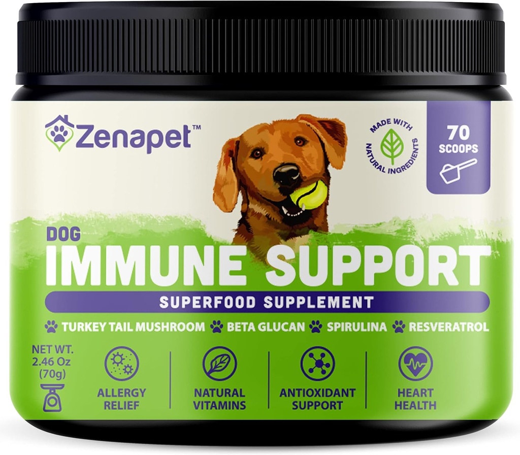 ZENAPET Dog Immune Support Premium Powder Topper, Turkey Tail, Spirulina & Beta-Glucan, Unterstützt ein gesundes Immunsystem & Digestion, Human-Grade, Made in USA