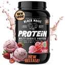 Black Magic Protein Powder - New Look - Whey, Egg und Casein Complex mit Enzymen & MCT Powder - Pre Workout und Post Workout - Erdbeere Ice Cream Protein Powder - 24g Protein - 2 LB...