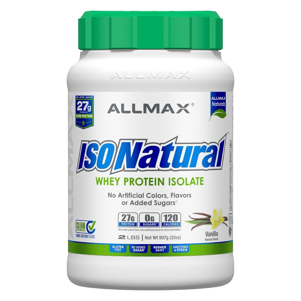 Tombow ALLMAX ISONATUR Whey Protein Isolate, Vanille - 2 lb - 27 Gramm Protein Per Scoop - Zero Fat & Sugar - 99% Lactosefrei - mit Präbiotika - Keine künstlichen Geschmacksrichtungen - ca. 29 Portionen
