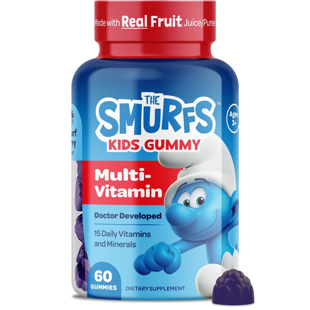 Schlümpfe Kids Multivitamin Gummis | Multivitamin Gummis für Kinder mit 15 Vitaminen & Minerals | Hergestellt mit echten Früchten | Doctor Entwickelt | Non-GMO und keine künstlichen Aromen oder Farben | 60 Gummis