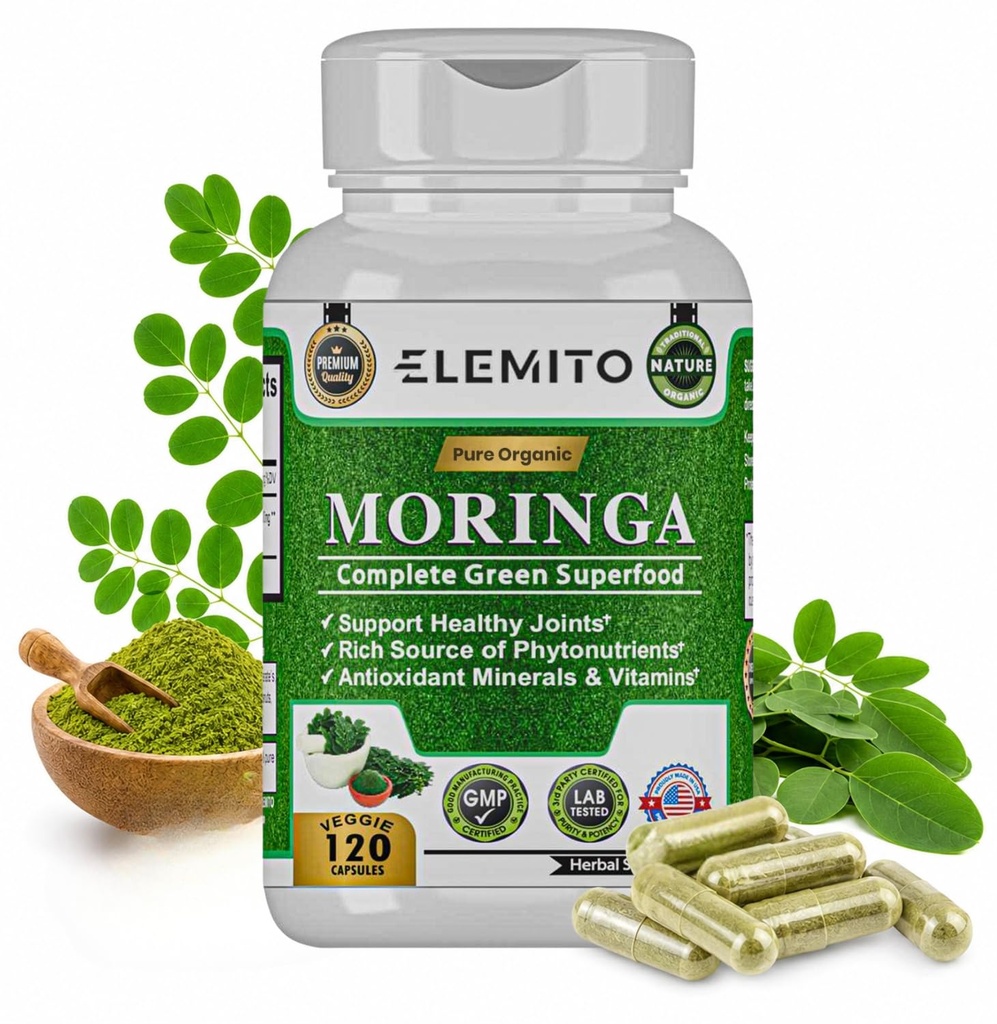 Moringa Kapseln, reines Blattpulver, grüne Superfood, Energie, Stoffwechsel, & Immununterstützung, Non-GMO, Vegan, Gluten-Free - 120 Kapseln