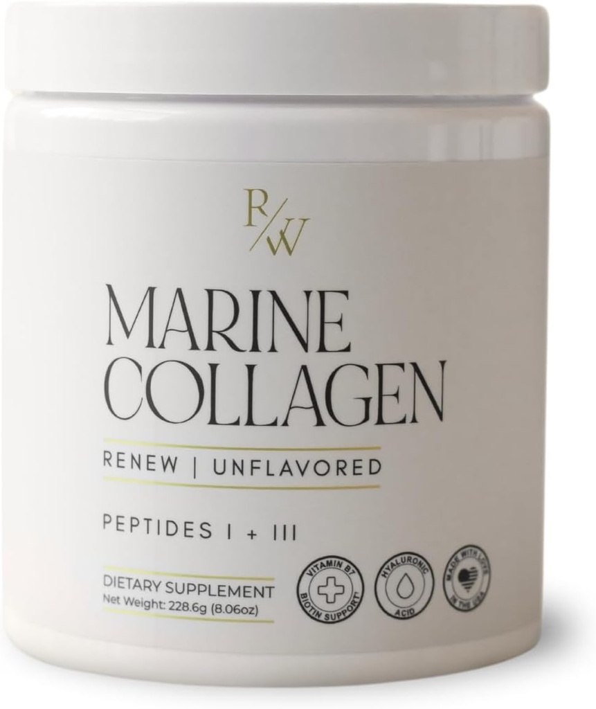 Renew Marine Collagen Powder + Biotin & Hyaluronsäure für bessere Haare, Haut und Nägel, ungeflammt - 20 Scoops, 8oz
