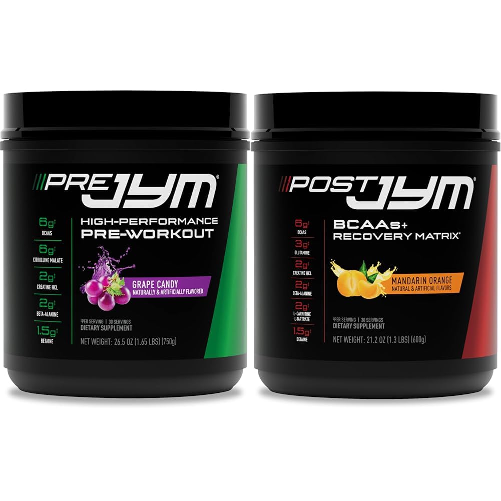 Pre JYM Grape Candy Pre Workout Pulver und Post JYM Active Matrix Post-Workout Ergänzungen Bundle, 30 Portionen Jede