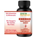 SHIFAA NUTRITION Energize, Natürliche tägliche Energie Vitamine | Jitter-frei, 60 Portionen | Unterstützt Fokus, Stimmung, Gehirn, Stoffwechsel | w/Koffein & Taurine, B1, B2, B5, B6, B7, B9, B12 Halal Vitamine