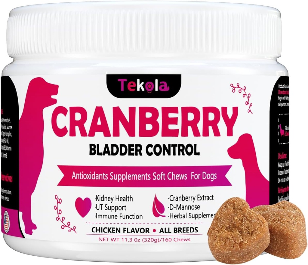 Cranberry Bladder Gesundheit für Hunde - Dog Antioxidant- 160 Soft Chew Ergänzungen für einen gesunden Harnweg und Blasenkontrolle – Hergestellt mit Cranberry & D-Mannose & Vitamine (Hähnchen Flavor)