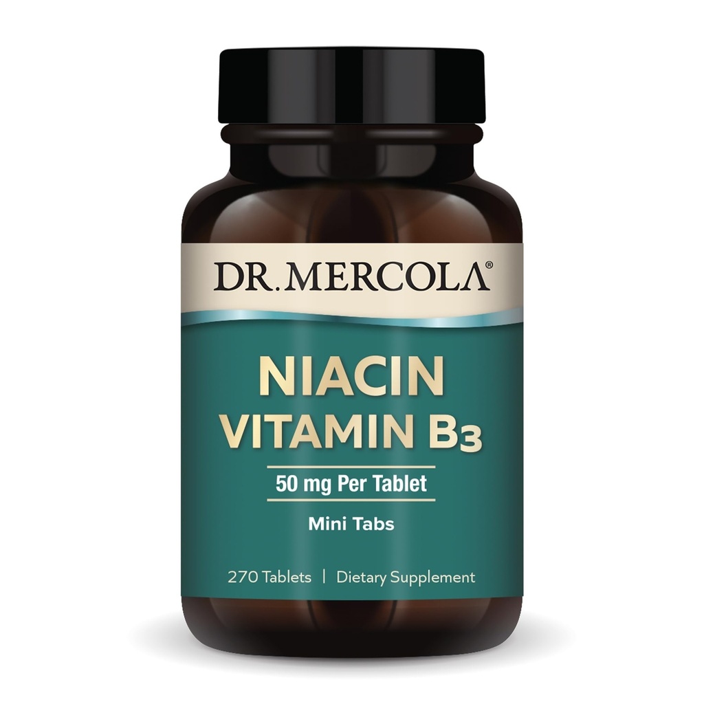Dr. Mercola Niacin Vitamin B3, 90 Portionen (270 Tabletten), Nahrungsergänzung, Mini Tabs, essentielles B Vitamin, Non-GMO