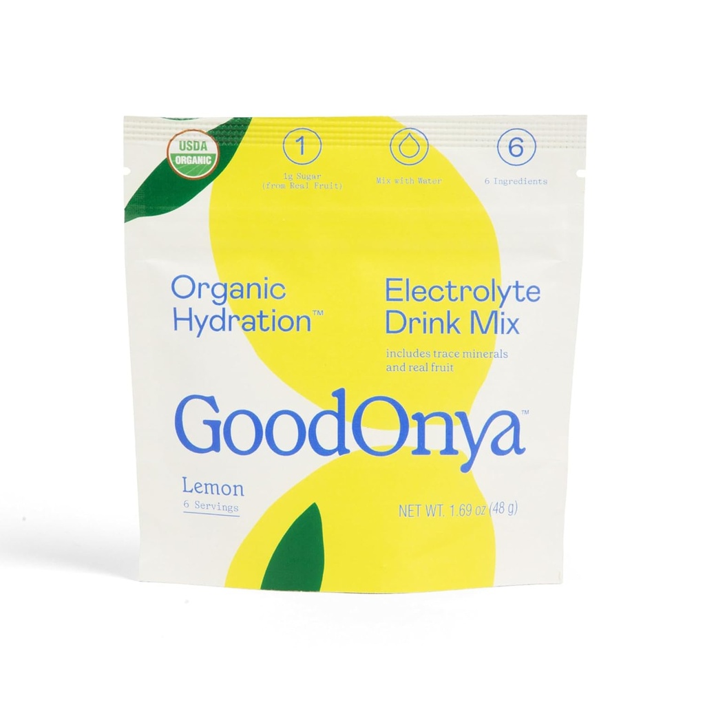 GOODONYA Organic Hydration Electrolyte Drink Mix, Certified Organic Hydration Powder, Non-GMO, Biochecked Glyphosate Free, Low Sugar, Lemonade Flavor, keine künstlichen Aromen, 6 Servierungen