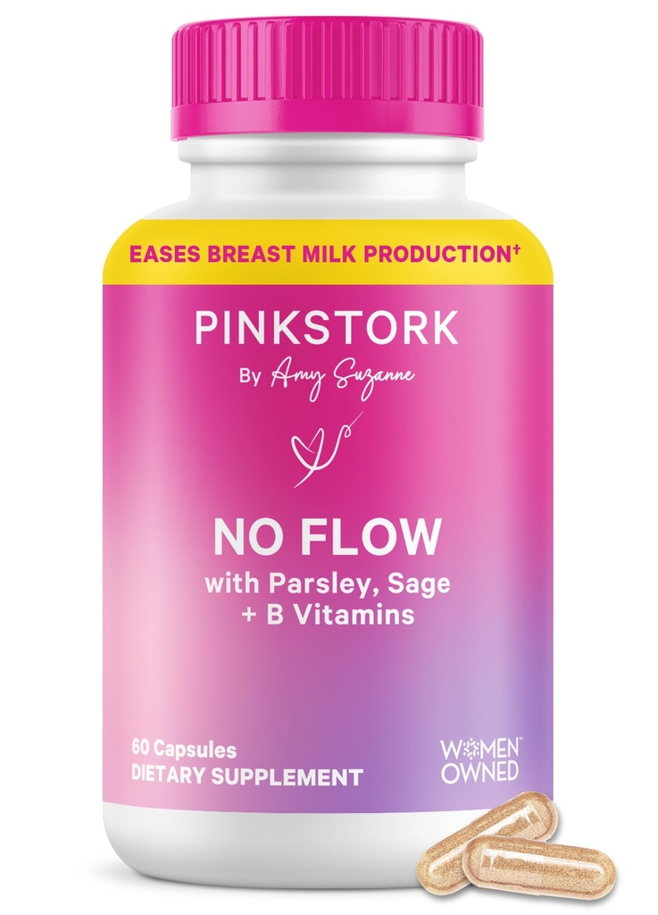 Pink Stork Keine Strömung: Trockene Brüste Milch Versorgung mit Salbei, Petersilie und B Vitamine, Postpartum Essentials für Frauen zu stoppen Stillen und verringern Milchproduktion, 60 Kapseln