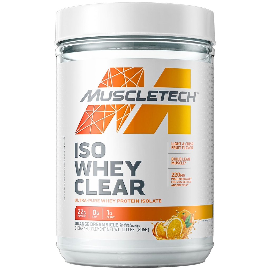 MuscleTech Whey Protein Powder Clear Whey Protein Isolate Whey Isolate Protein Pulver für Frauen und Männer Clear Protein Drink 22g Protein, 90 Kalorien Orange Dreamsicle, 1.1lb (19 Servierungen)