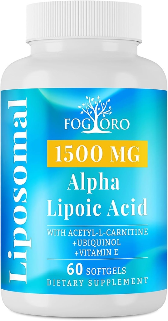 Fogoro Alpha Lipoic Acid 1500 mg-Liposomal ALA Supplement für Zelluläre Energieproduktion,Lipid Metabolismus, Kostenlose Radikale Scavenger,60 Softgels
