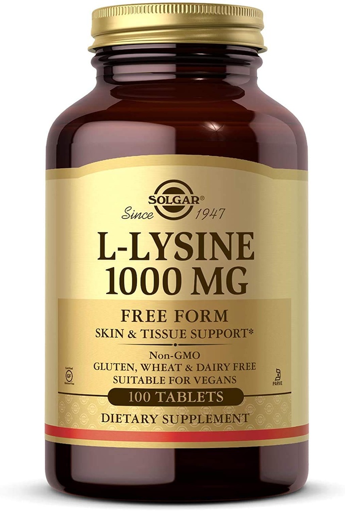 Solgar L-Lysine 1000 mg, 100 Tabletten - Verbesserte Absorption und Assimilation - Fördert die Integrität von Haut und Lippen - Kollagen-Unterstützung - Aminosäuren - Non GMO, Vegan, Glutenfrei - 100 Servierungen
