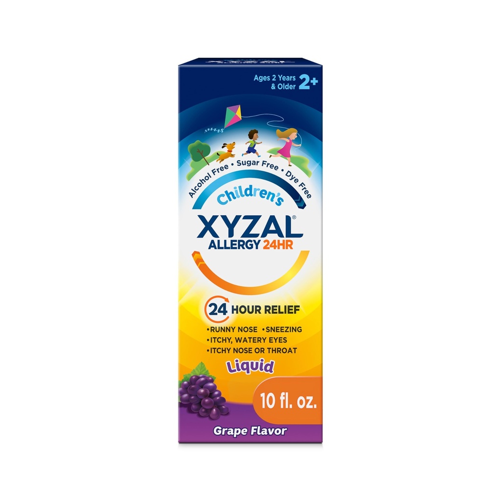 Xyzal Kinder 24 Stunden Allergy Relief Medizin für Kinder, Levocetirizin Dihydrochlorid flüssiges Antihistamin, Trauben, 10 Fl. oz.