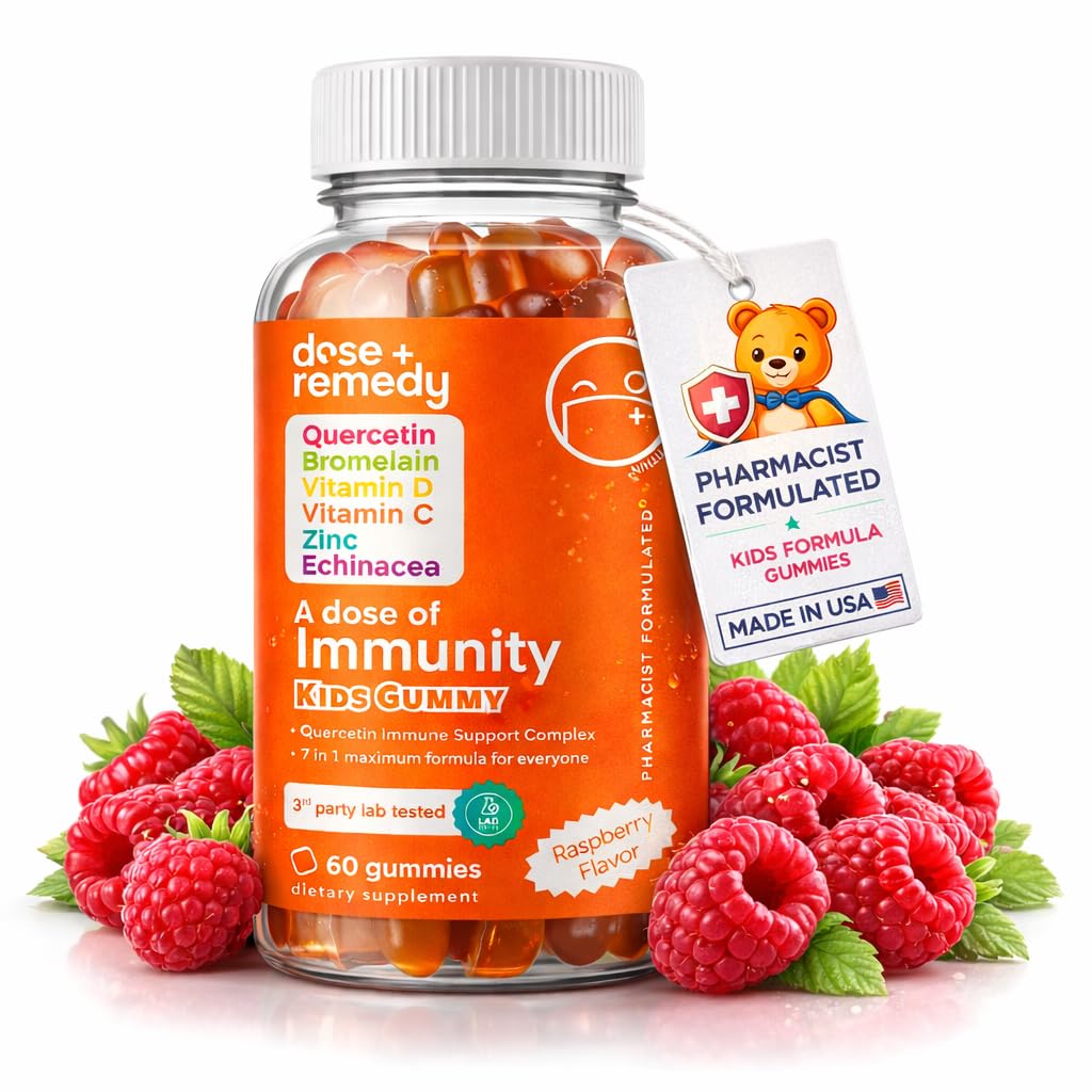 Eine Dose der Kinder Immununterstützung Gummie - Tägliche Immun Booster Ergänzung Quercetin Gummie für Kinder mit Vitamin B Complex, Vitamin C, Zink, Vitamin D, Quercetin Bromelain, Echinacea - 60 Count