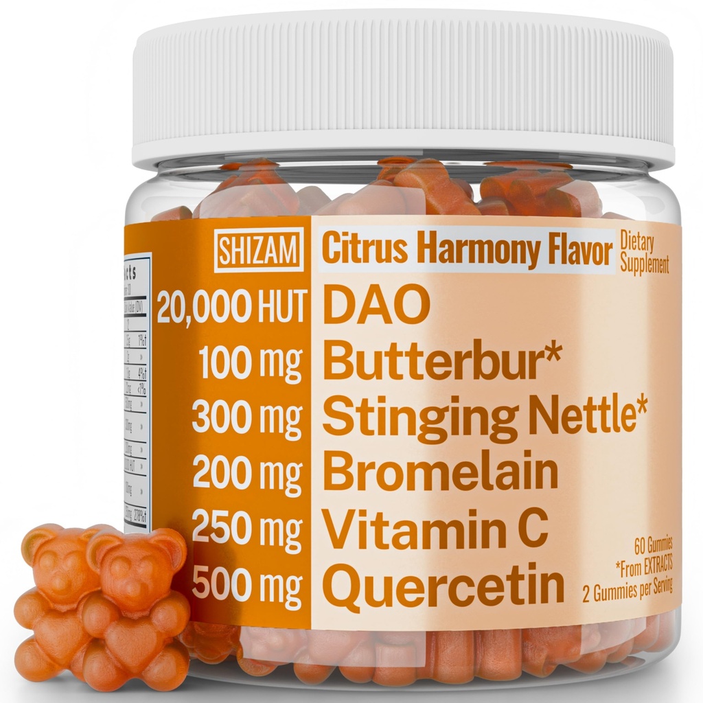 SHIZAM DAO Bromelain Enzyme Gummis mit Butterbur Quercetin Sting Nettle Root Extract, DAO Diamine Oxidase Enzym, Powder Tinte Tablette Tee Alt Supplement, Blatt 500mg