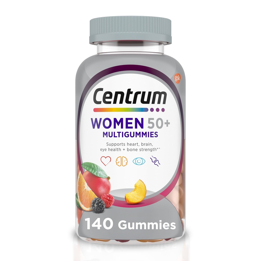 Centrum MultiGummies für Damen 50 Plus, Multivitamin/Multimineral-Ergänzung mit Vitaminen D3, E, B6 und B12, sortierte Fruchtgeschmack - 140 Count
