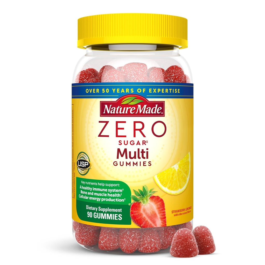 Nature Made Zero Sugar Multivitamin Gummis, Mens & Womens Multivitamins, Tägliche Ernährungsunterstützung Vitamin und Mineralergänzung, Aspartame Free, 90 Gummis, 45 Tage Versorgung