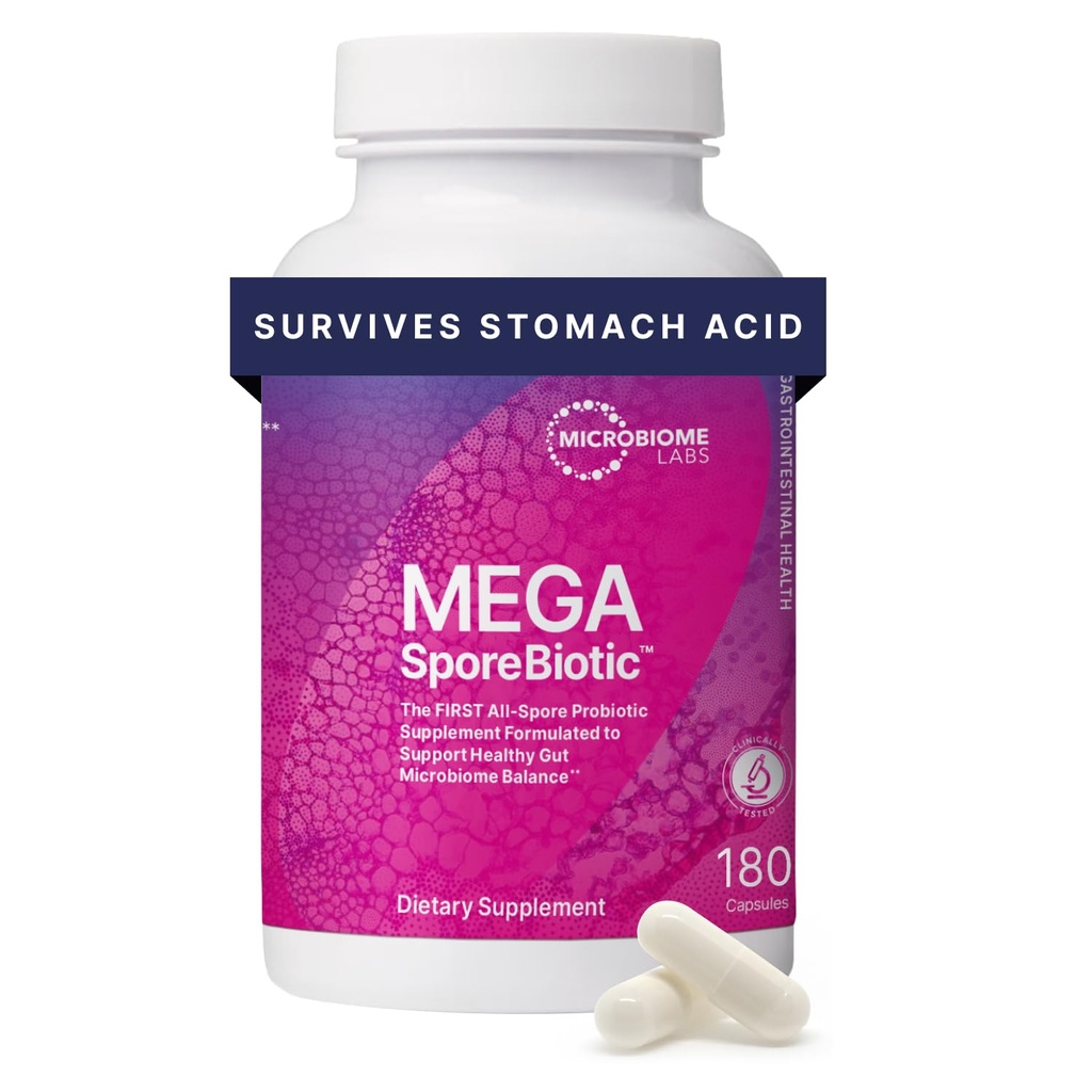 Microbiome Labs MegaSporeBiotic Probiotics for Women & Men - Spore-Based Probiotic for Gut Health & Digestive Support - Regal-Stable, Travel-Friendly, Mens & Womens Probiotics (180 Kapseln)