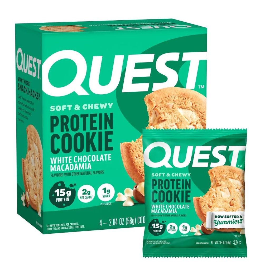 Quest Nutrition White Chocolate Macadamia Protein Cookie, 15g Protein, 1g Zucker, 2g Net Carbs, Keto Friendly, High Protein, Low Carb; 4 Count