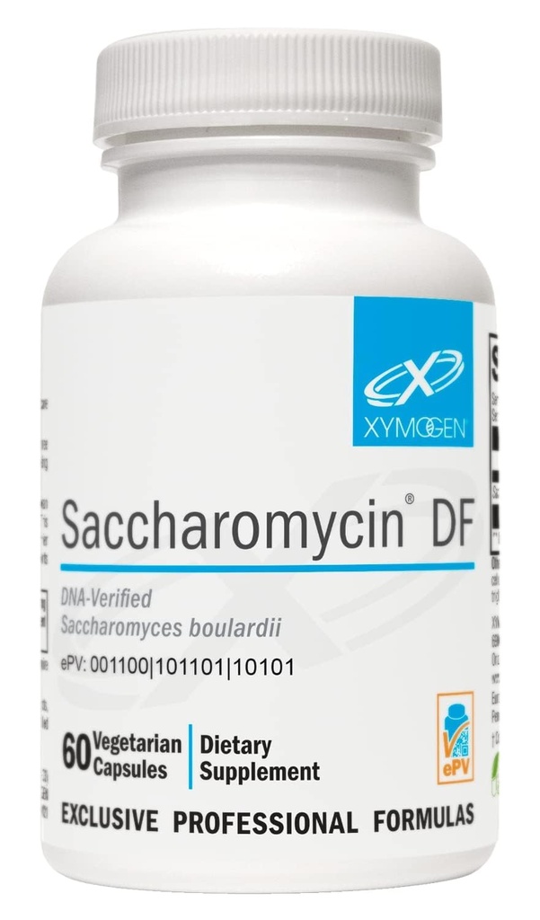 XYMOGEN Saccharomycin 10B - Stomach Säure-Resistant, DNA-Verified Saccharomyces boulardii - Dairy Free Yeast Probiotics for Gut Support & Immune Health - Ehemals Saccharomycin DF (60 Kapseln)