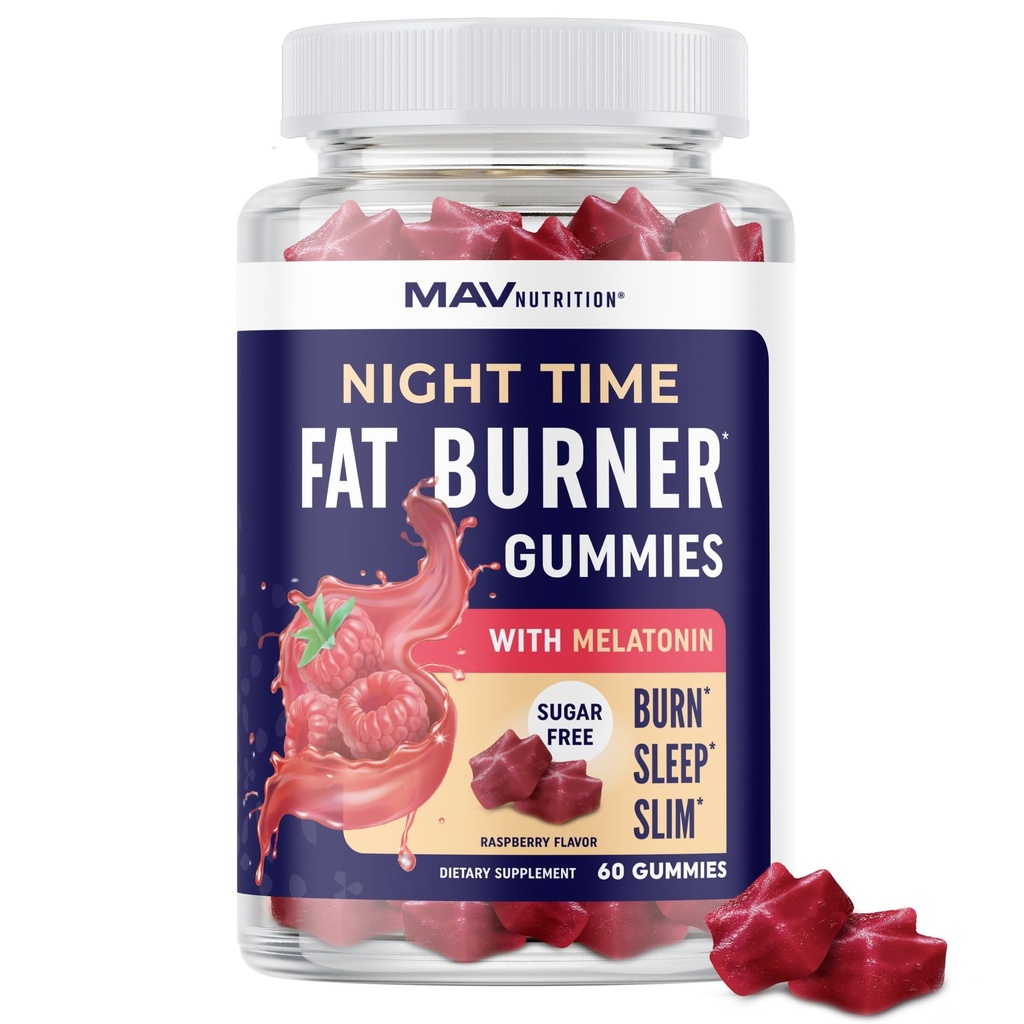 Nacht Zeit Fat Burner Gummies mit Melatonin für Schlaf & Gewichtsverlust Unterstützung | Hunger Suppressant & Stoffwechsel Booster, Shred Belly Fat Während Sie schlafen | Diät-Beilage für Frauen & Männer | 60 Ct