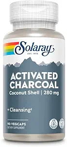 Solaray aktiviert Charcoal 280mg | Kokosnussquelle | Gesunde Innere Reinigung & Verdauungstrakt Unterstützung | Non-GMO, Vegan & Lab Verifiziert | 90 Kapseln | Packung von 2