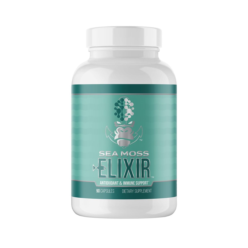 Gorilla Mind Sea Moss Elixir Kapseln | Antioxidante Immununterstützung mit Marine Macroalgae & Botanicals | Fördert Basal Metabolic Rate, Joint Comfort und Cellular Health | 90ct Nahrungsergänzung