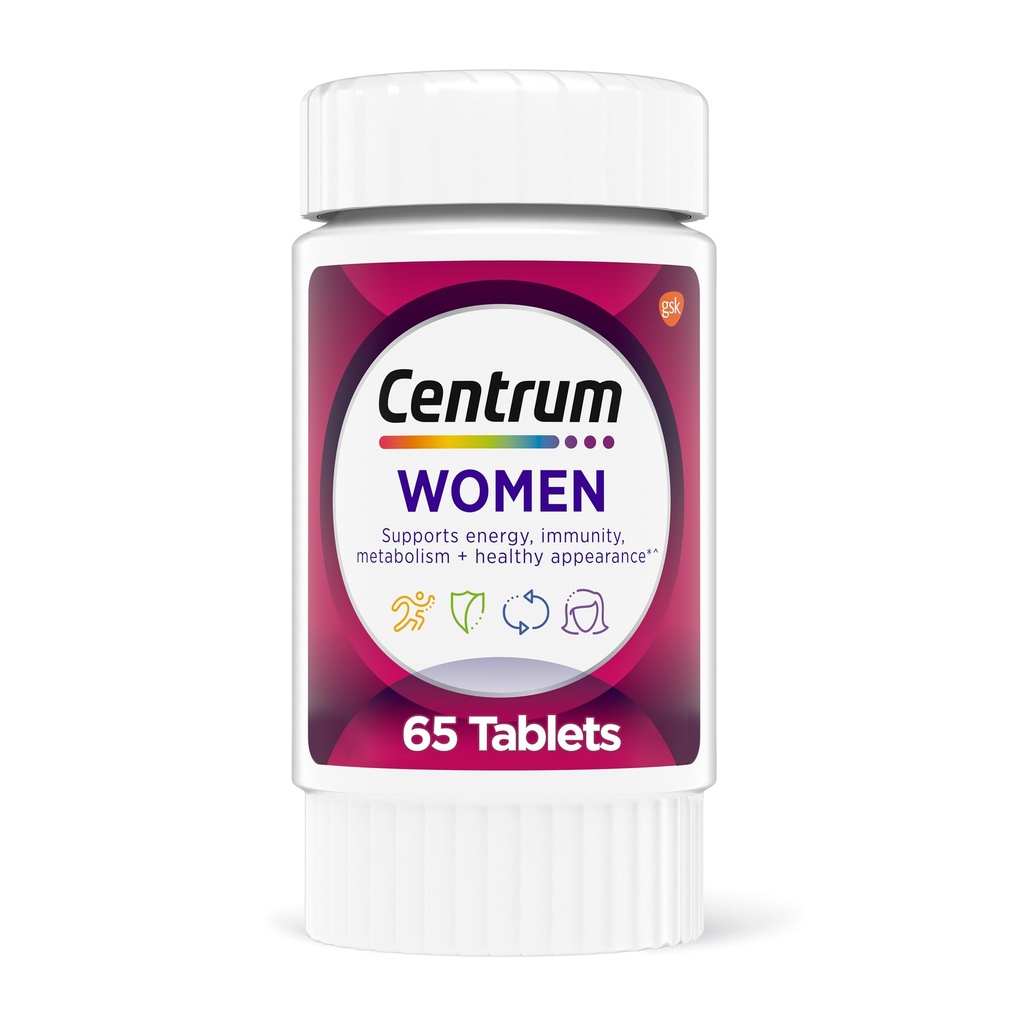 Centrum Multivitamin für Frauen, Multivitamin/Multimineral Supplement mit Eisen, Vitamin D3, B Vitamine und Antioxidantien Vitamine C und E, Glutenfrei, Non-GMO Zutaten - 65 Zähler