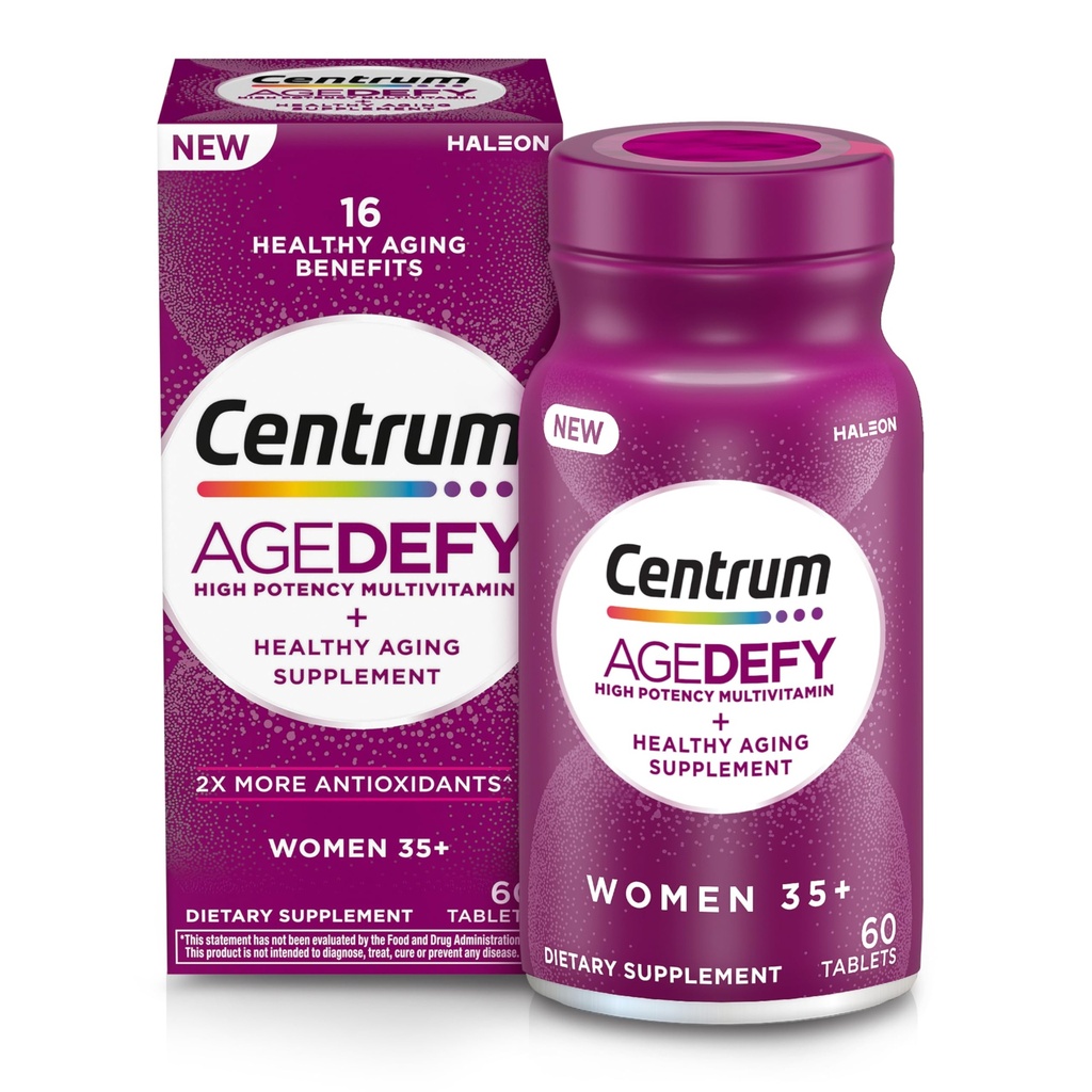 Centrum Age Defy for Women 35+ - High-Potency Multivitamin und Healthy Aging Supplement – Multivitamin mit Resveratrol und Niacin für NAD+ Level Support - Aluminiumflasche, 60 Tabletten