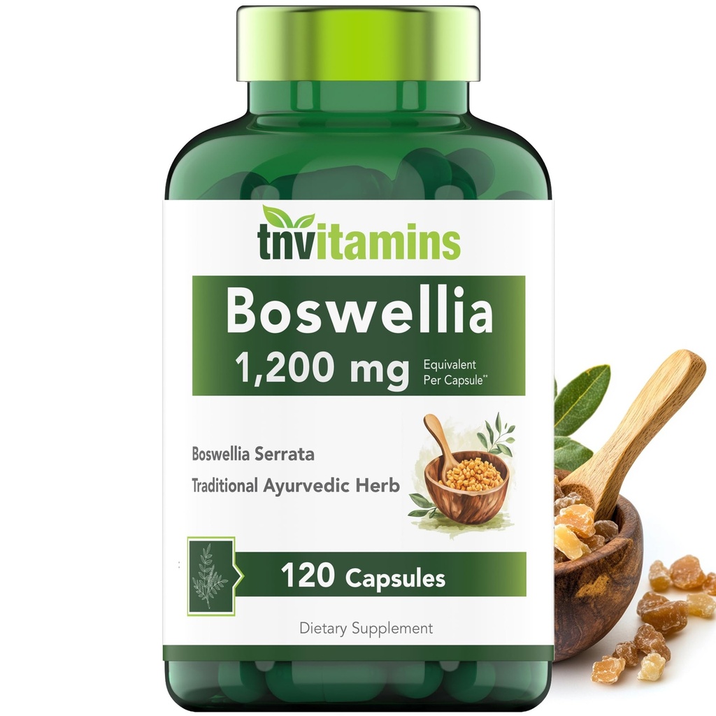 tnvitamine Boswellia Extrakt Kapseln, 120 Count | 1,200 mg pro Kapsel | 65% Boswellic Acids + 10:1 Konzentrierter Extrakt | Boswellia Serrata | Joint & Mobility Support*