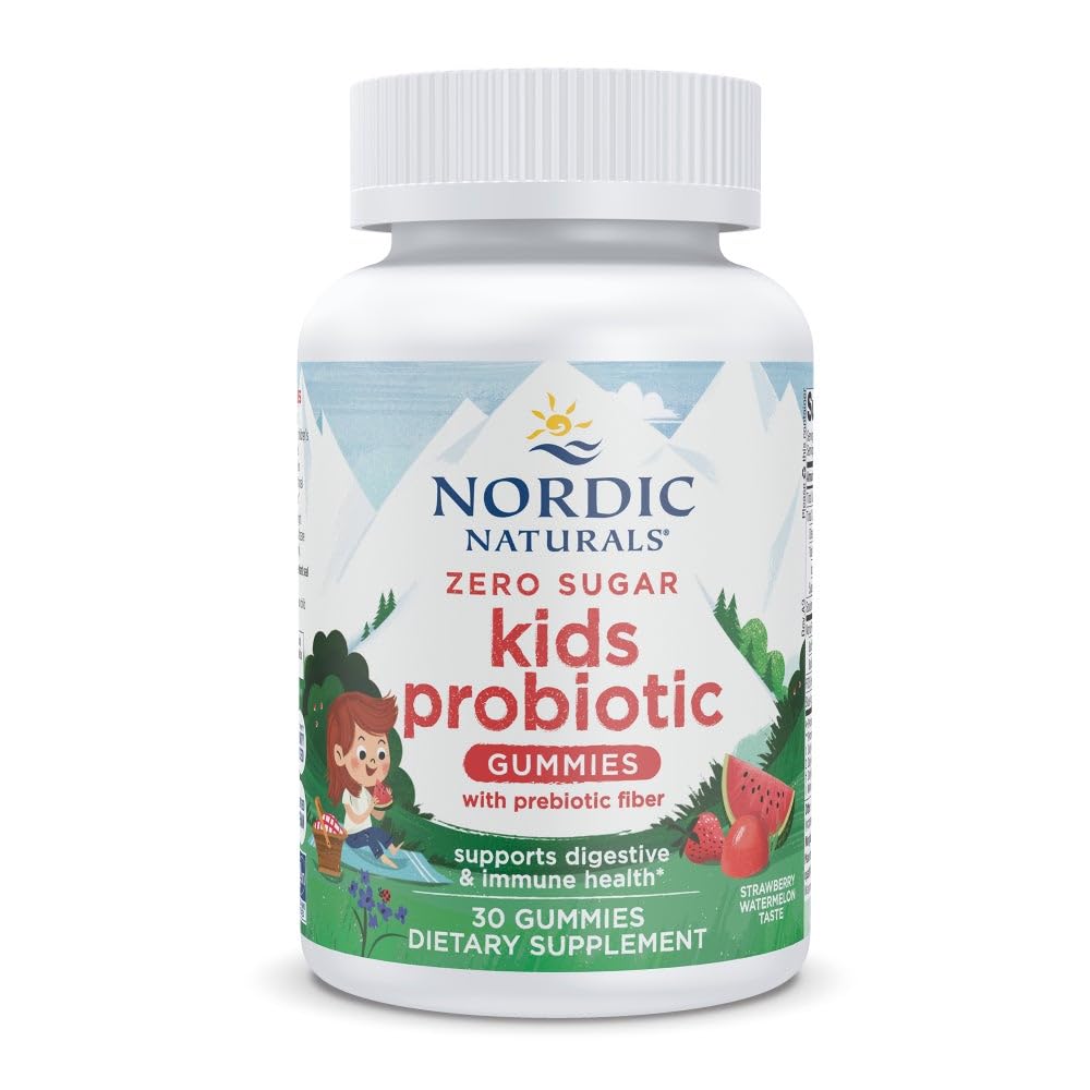 Nordic Naturals Zero Sugar Kids Probiotische Gummis - Erdbeer-Wassermelonen-Aroma - 30 Gummis - Unterstützt Verdauungs Wellness & Immune Health - Nicht-GVO - Dritte getestet - Vegan - 30 Portionen