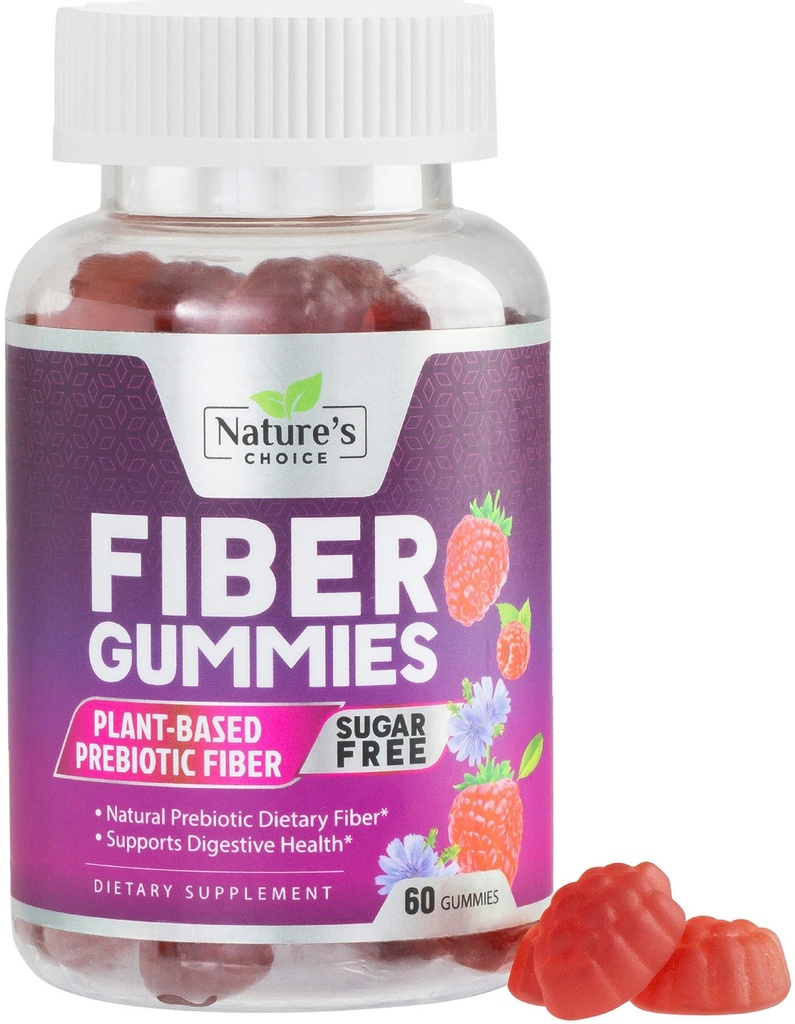 Fiber Gummis für Erwachsene, Sugar Free Daily 4g Gummy Fiber Supplement, Prebiotic Gummy Digestive Health Support - Plant Based Soluble Chews, Prebiotics unterstützt Regularity & Digestion - 60 Gummis