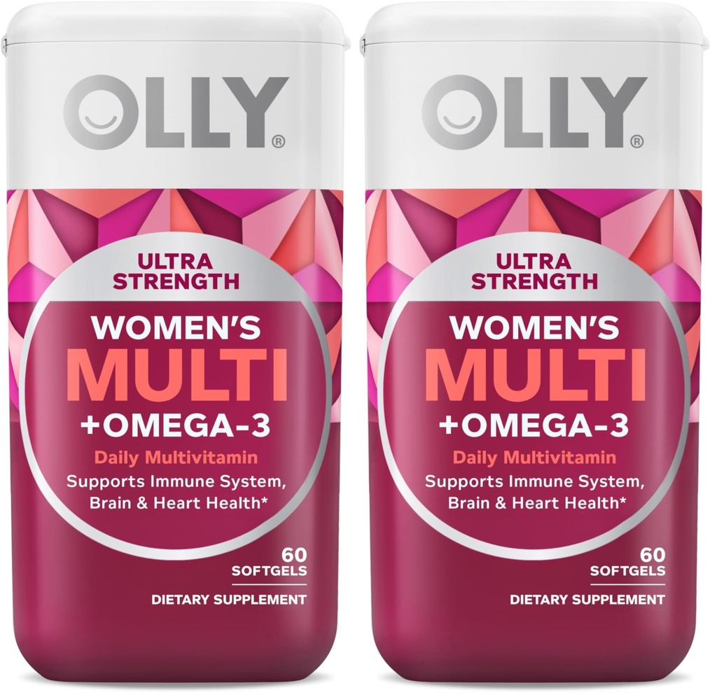 OLLY Ultra Women's Multi Softgels,Overall Health and Immune Support,Omega-3s,Iron,Vitamine A,D,C,E,B12,Daily Multivitamin,30 Day Supply -,60 Count (Pack von 2)