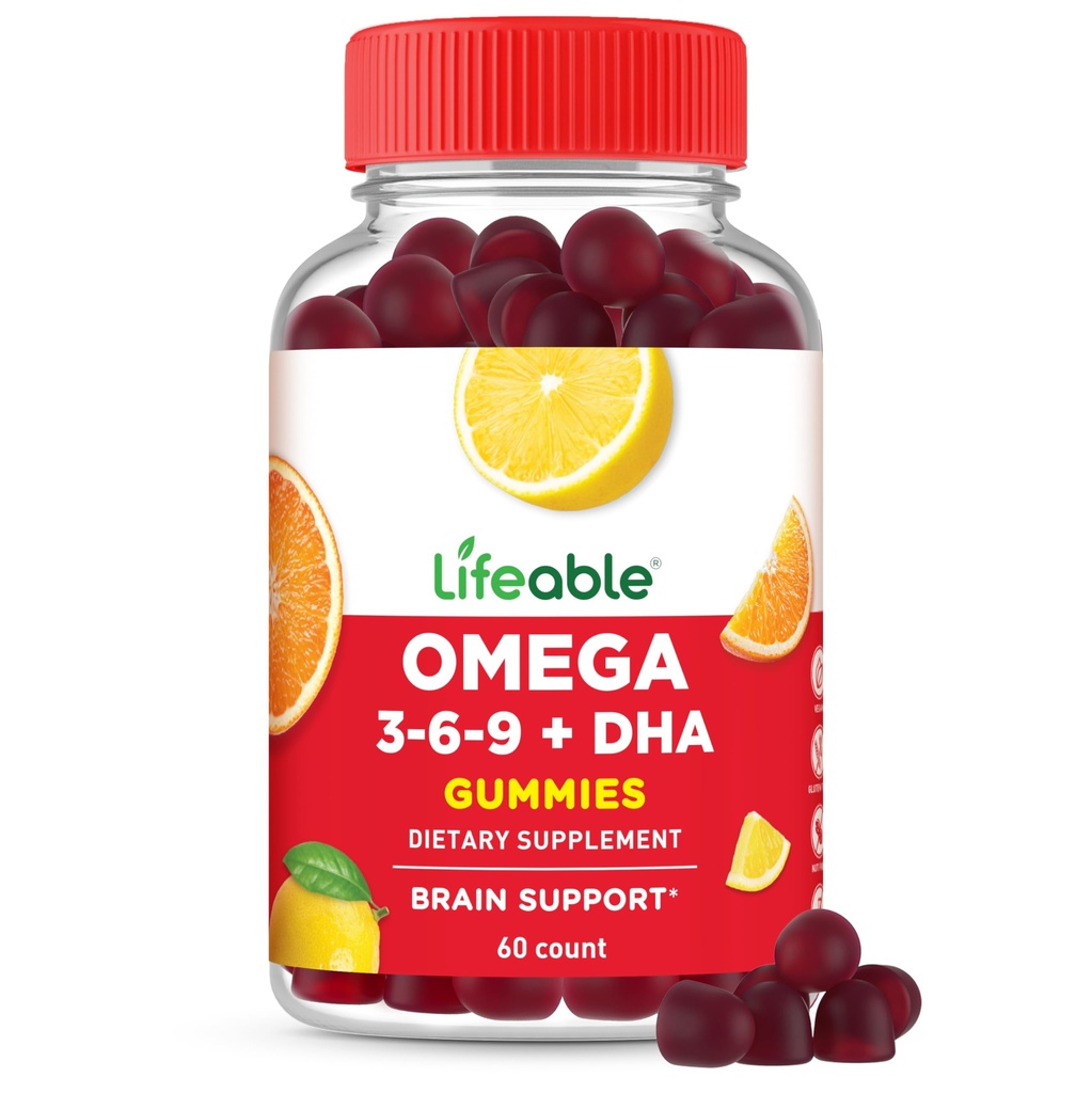 Lebendige Omega 3 6 9 Gummie | mit Vegan DHA Ergänzung | Fischöl Alternative aus Pflanzen basiertes Flaxseed Öl | Great Tasting Omega 3 Supplement | für Erwachsene, Männer & Frauen | 60 Gummie