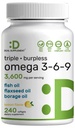 Triple Omega 3-6-9 Fish Oil Supplements 3.600mg – 240 Softgels mit Flaxseed Oil & Borage Oils Complex – High EPA + DHA – Burpless Pills, Lemon Flavored, Wild Caught – Herz, Gelenk und Gehirnunterstützung