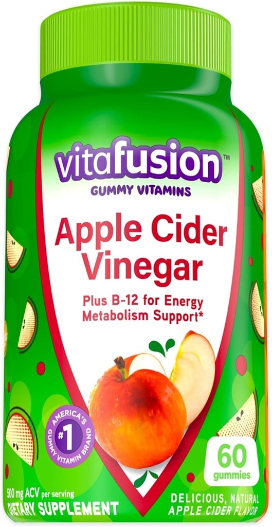 vitafusion Apple Cider Essiggummis, 500mg Apfel Apfelessig pro Portion plus B Vitamine, 60ct (30 Tage Versorgung), Natürliche Apfel Apfel Apfele Geschmack aus Amerikas Nummer eins Gummy Vitamin Marke