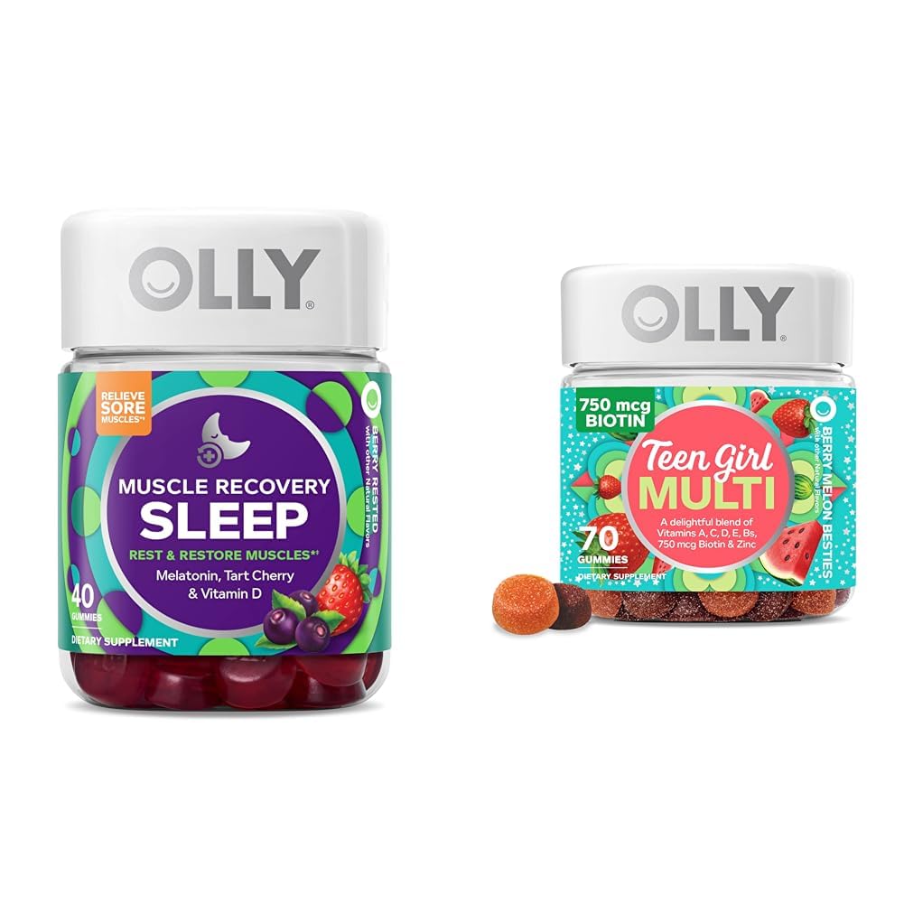 OLLY Muskel Erholung Schlaf Gummis 40 Count und Teen Girl Multi Gummy, Vitamine, 70 Count