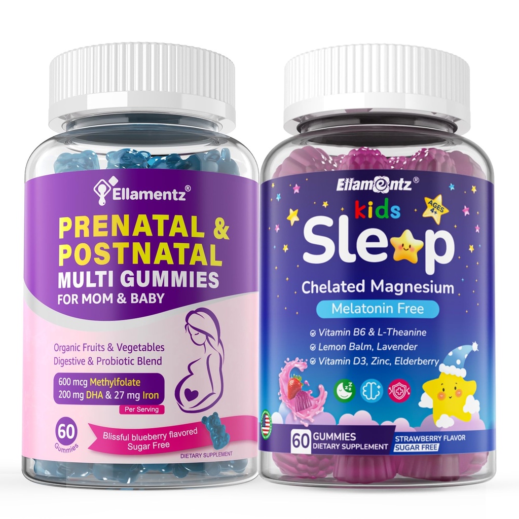 Sugar Free Prenatal Vitamins for Women Gummies 2 Pack + Kids Sleep Gummies 2 Pack