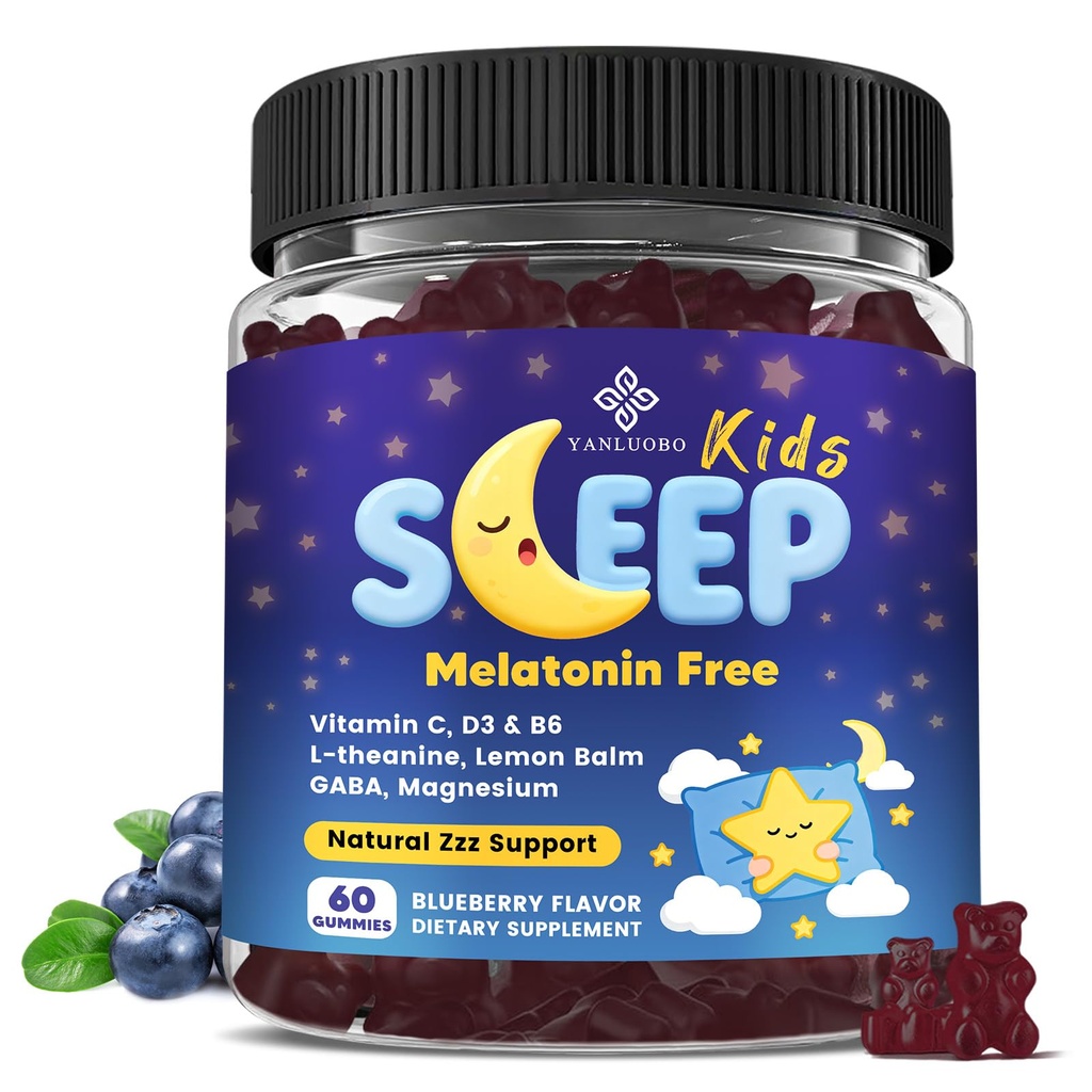 Kinder Sleep Gummies Melatonin Free - mit Magnesium Glycinate, Zitronenbalm, L-Theanine & GABA - Beruhigende Entspannung, Unterstützung natürlicher Schlaf, ruhiger Geist - Berry Flavor, Non-Habit Forming