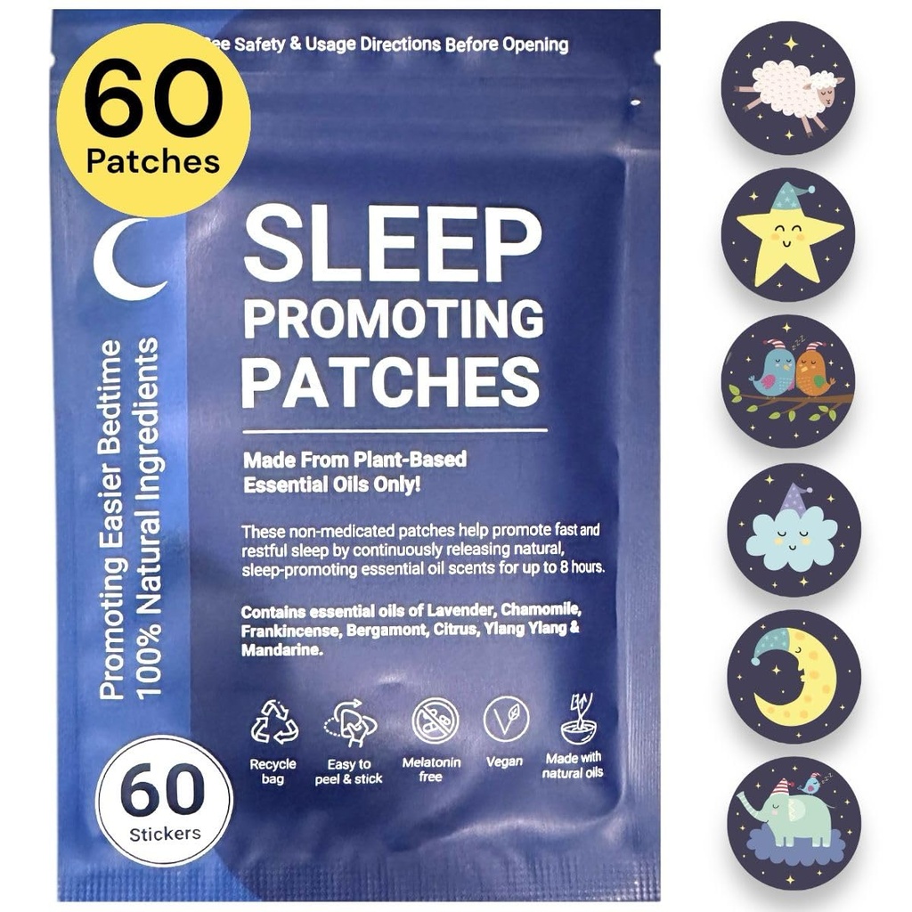 Schlafaufnäher für Erwachsene & Kinder - 60 100% Pflanzenbasierte natürliche ätherische Öle Schlafhilfeaufnäher, Schlafaufkleber ohne Melatonin, für Zen und einfache Bedtime