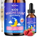 Magnesium Glycinate Flüssigkeit für Kinder - Citrate, Malate mit Omega-3, L-Theanin, GABA, Kamille, 5-HTP, D3, Zink, Kinder Magnesium Tropfen für Schlaf, Beruhigung, Entspannung & Fokus, Erdbeeren Geschmack, 2 Fl Oz