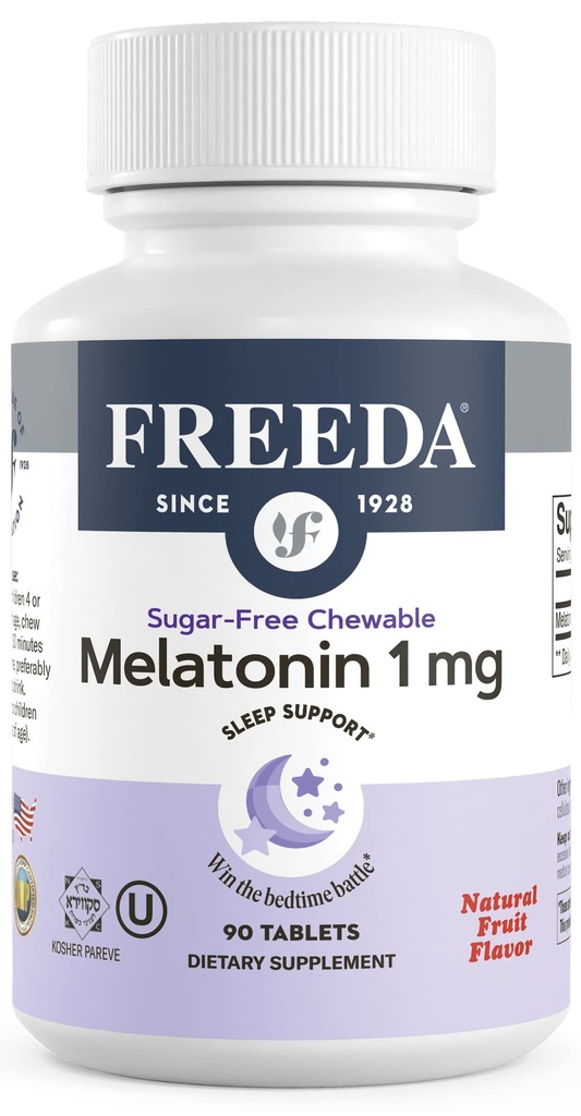 FREEDA Melatonin 1 mg Sugar-Free Chewable Tablets – Natural Fruit Flavor Schlafhilfe für Erwachsene und Kinder Alter 3 und oben – Non-Habit Forming, Vegan, Gluten-Free, Kosher – Made in USA (90 Count)