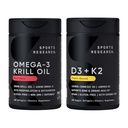 Sport Research® Multivitamin Pack - Omega-3 Krill Oil 500mg w/Choline, Phospholipide & Astaxanthin und Vitamin K2 & Vegan D3 5000iu mit Kokosnuss-MCT-Öl - Non-GMO · Glutenfrei