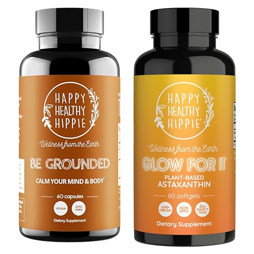 Happy Healthy Hippie Glow für es Astaxanthin Ergänzung & Be Grounded Stress Relief Supplement