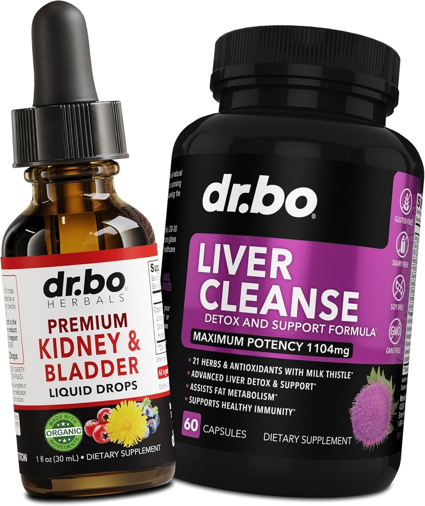 Nierenunterstützung Ergänzung Bladder Gesundheit & Liver Cleanse Detox - Organic Kidney Bladder ergänzt Drops & Liver Detox Cleanse Capsules Supplement - Renal Urinary Tract Herbal