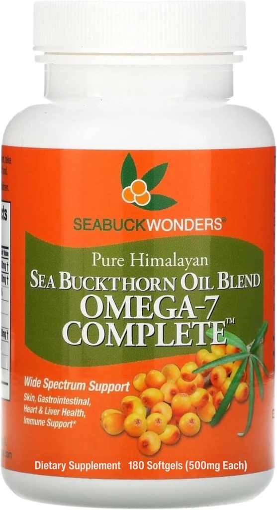 SeabuckWonders Bio Sea Buckthorn Öl, Omega-7 Complete Softgels, 180 Count, mit Omega 3, 6 & 9, Unterstützt Haar, Haut & Nail Gesundheit, 1000mg pro Servieren
