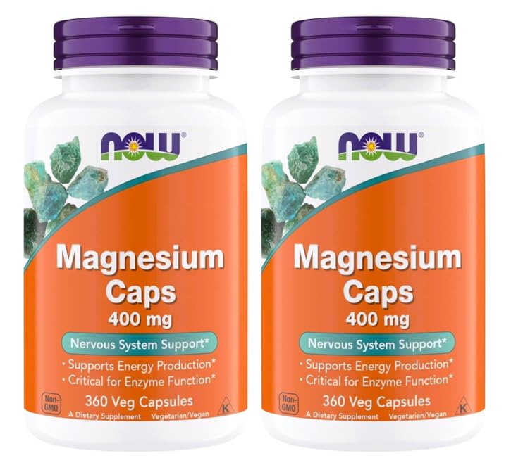 JETZT Nahrungsergänzungsmittel, Magnesium 400 mg, Enzymfunktion*, Nervous System Support*, 360 Veg Kapseln (Pack von 2)