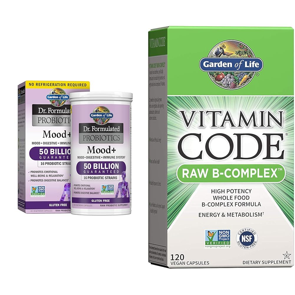 Garten des Lebens Dr. Formulierte Probiotika Mood+ Acidophilus Probiotic Supplement & Vitamin B Complex - Vitamin Code Raw B Complex - 120 Vegan Kapseln