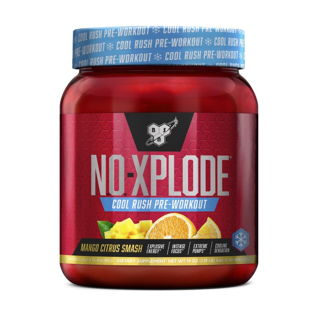 BSN N.O.-XPLODE Cool Rush Pre Workout Powder, Preworkout Energy Supplement für Männer und Frauen mit Kreatin und Beta-Alanin, Mango Citrus Smash, 30 Servierungen, 1,2 Pfund (Packaging May Vary)