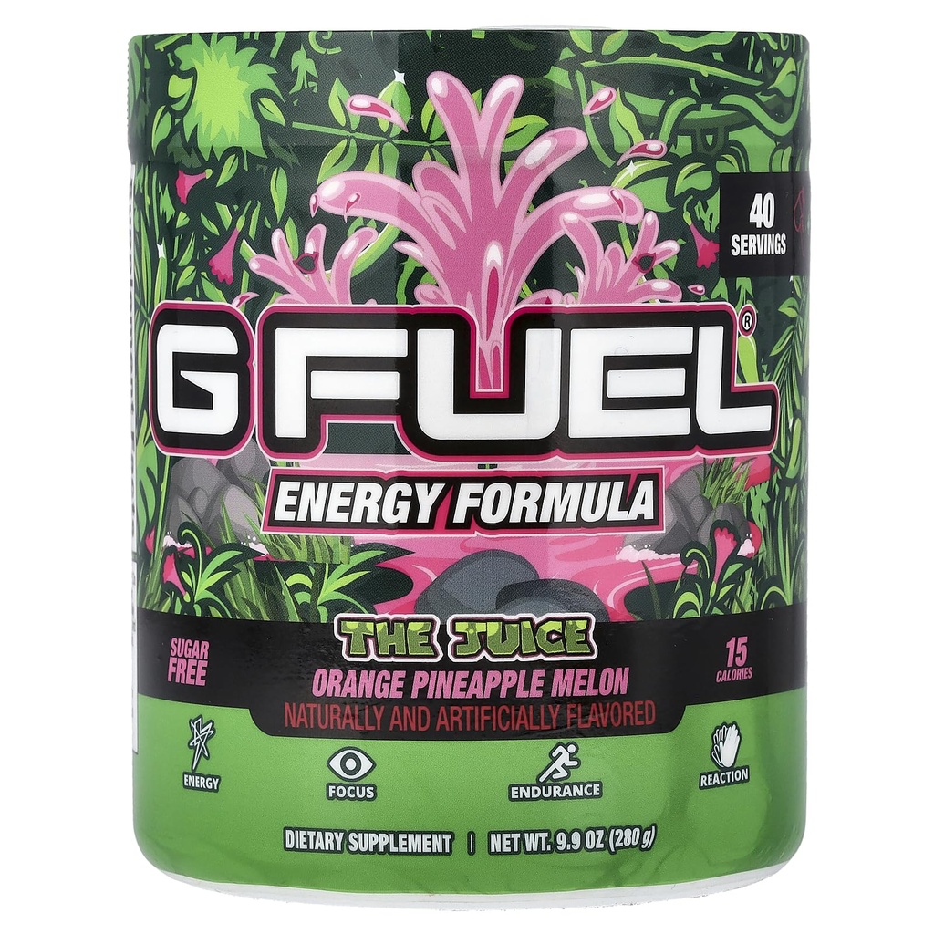 G Fuel The Juice Energy 2.0 Drink Powder, Pre Workout Caffeine Mix for Gaming, Sugar Free Focus Amino, Vitamin + Antioxidantien, 9.9oz (Pineapple & Melon Punch, 40 Portionen)