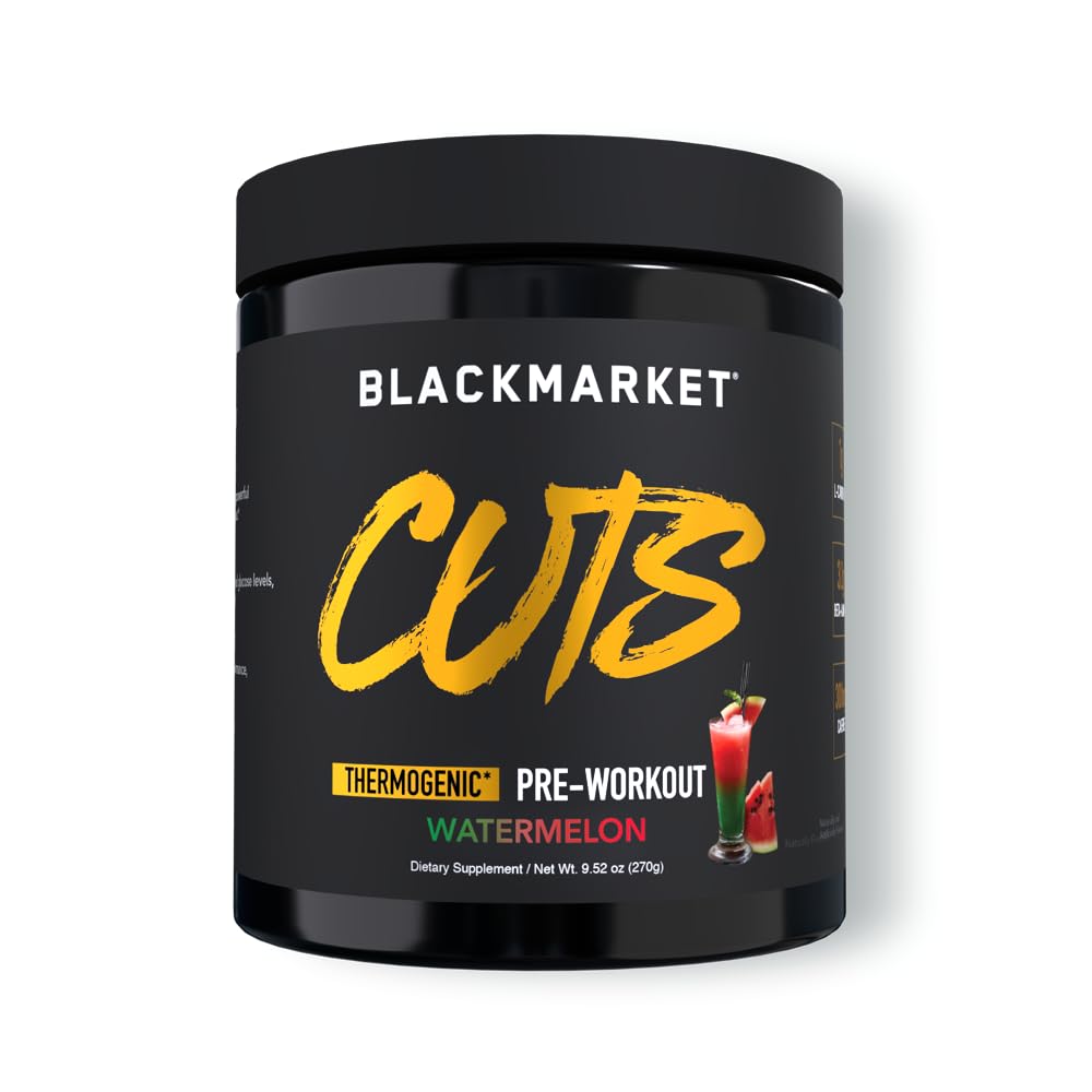 BLACKMARKET CUTS Pre Workout - Flavored Energy Powdered Drink Mix für Männer und Frauen, ideal für Muskeldefinition, Thermogenic, Creatine Free (Watermelon, 30 Portionen)